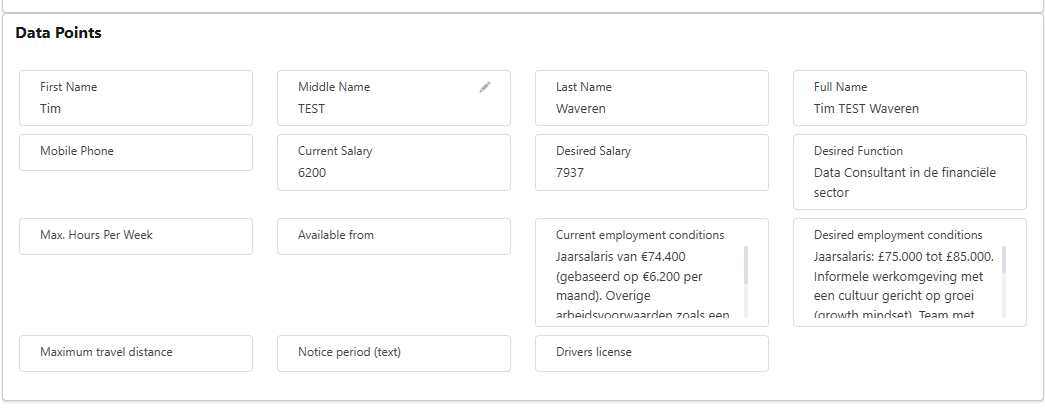 Extracted data points from the conversation